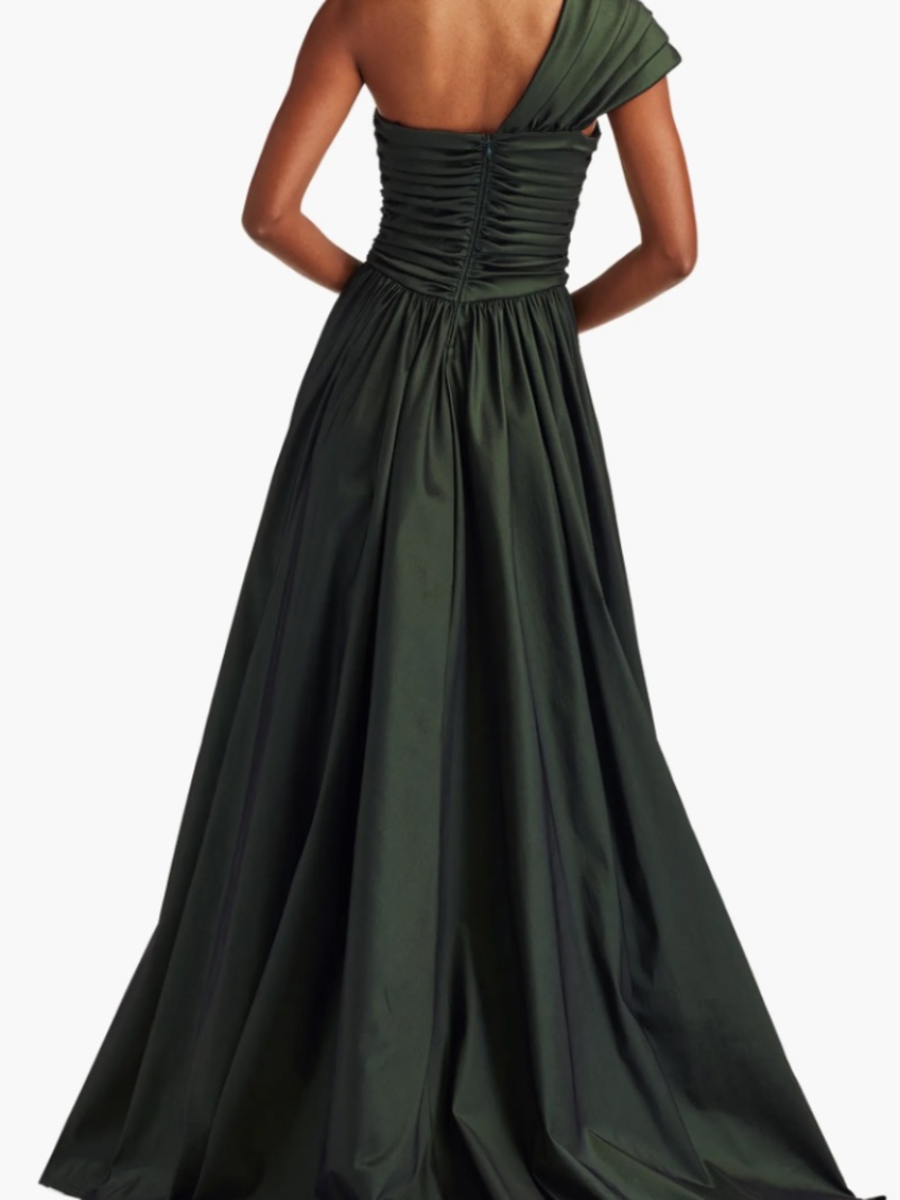 Tadashi Shoji One-Shoulder Forest Green Evening Gown - Picture 2 of 3